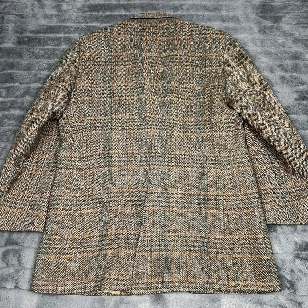 John Weitz Vintage Mens Wool Herringbone Plaid Blazer Brown Orange 2-Button Coat